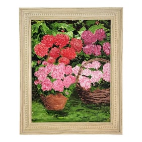 Framed Floral Hydrangea Acrylic Painting Impressionist Style Signed