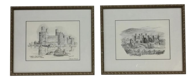 Lithograph Castle Charcoals Brian Lewis - A Pair