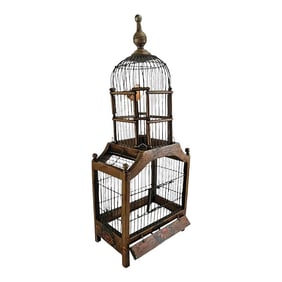 Large French Brown Wood Bird Cage