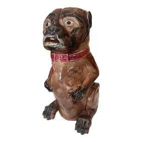 Antique Majolica Pug Dog Pitcher, C1880-1900