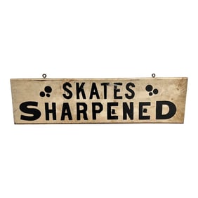 Antique "Skates Sharpened" Double Sided Hand Painted Trade Sign Circa 1900