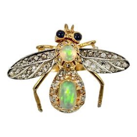 Opal Diamond Sapphire Articulated Bee Ring