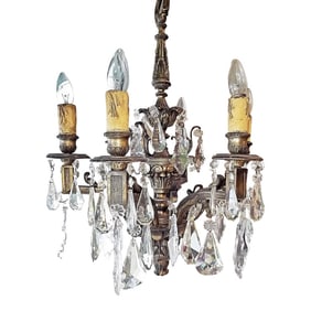 Late 19th Century French Nickel on Bronze Crystal Chandelier Fixture