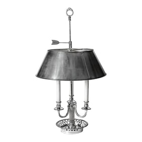 French Silver Plated Bronze Bouillotte Lamp, Antique