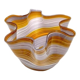 Late 20th Century Italian Modern Murano Glass 'Handkerchief' Bowl in Earth Tones