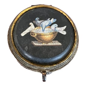19th C. Italian Grand Tour Micro-Mosaic "Doves of Pliny" Box After Antiquity