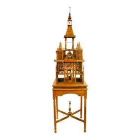 Victorian 6' Tall Hand Carved Mahogany Birdcage on Stand