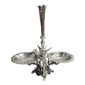 Art Nouveau Silver Centerpiece Epergne With Fairy and Cherub