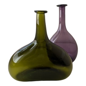 Pair of Vintage European Handblown Glass Vases – Lilac & Green