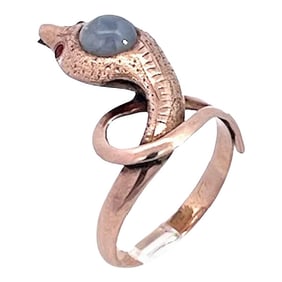 Early 1900's 9k Yellow Gold Snake Cabochon Star Sapphire Ring Size 6.75