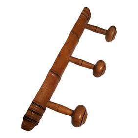 20th Century Rustic French Faux Bamboo Carved 3 Peg Wall Mount Coat/Hat Rack