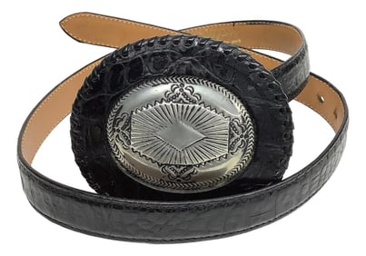 Vintage Hand Made Leather Belt Fred Coen Silver Buckle