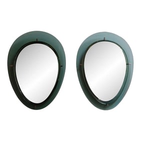 Pair of Vintage Italian Green Glass Teardrop Form Wall Mirrors by Cristal Arte