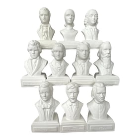 Vintage Famous Composers White Porcelain Bisque Busts Set of 10