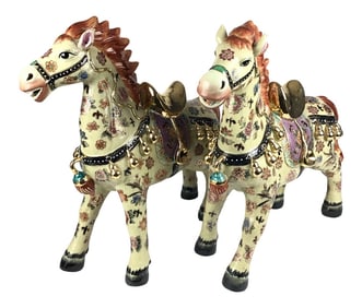Vintage Chinese Porcelain Golden Horses - a Pair