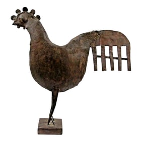 1940's French Folk Art Welded Sheet Iron 21" Tall Chicken Sculpture