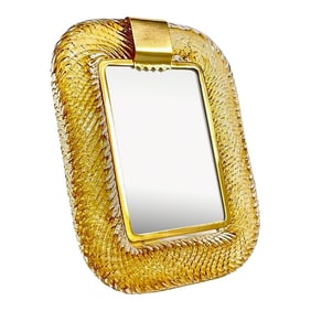 2010 Modern Italian Gold Amber Crystal Twisted Murano Glass Brass Picture Frame