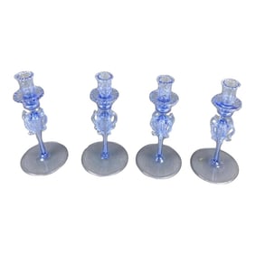 1970s Venetian Murano Style Glass Blue Candlesticks- Set of 4