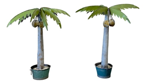 Pair Modern Tole Polychromed Life Size Sculptures of Potted Palm Trees