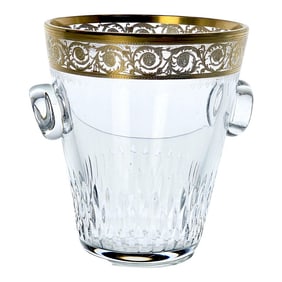 St. Louis Crystal Ice Bucket – Thistle Pattern With 24k Gold Trim, French Hand Cut Crystal