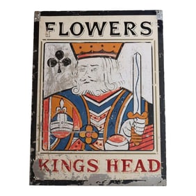Early 20th Century Double-Sided "Kings Head" Hand Painted Metal English Pub Sign