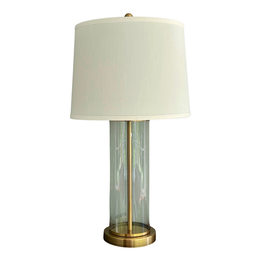 Lauren Ralph Lauren Gold Storm Lantern Lamp: Exceptional Ralph Lauren by Lauren glass and gold cylinder table lamp. Stunning simple and classic design. Clear glass cylinder table lamp with a glass body and gold frame. The lamp is designer Ralph