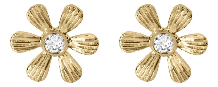 10K Yellow Gold Bezel Set Diamond Accent Hammered Finish Floral Stud Earrings (I-J Color, I1-I2 Clar