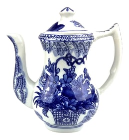 Boho Heavy Blue & White Vintage Chinese Tea Pot