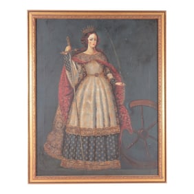 Oil Painting on Canvas Spanish Colonial School 19th Century Saint Catherine of Alexandria