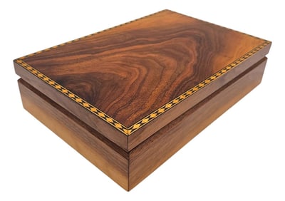 Handcrafted Inlaid Walnut Pistol Case With Red Fleece Interior – 12" Custom Box