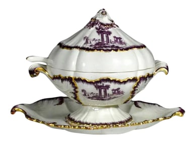 18th-Century Creamware Sauce Tureen Puce-Decorated by Neale & Co.