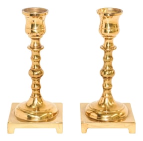 Georgian Polished Brass Candle Holders - A Pair