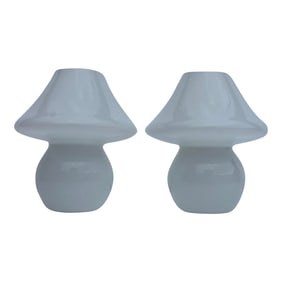 Vintage Italian White Murano Mushroom Lamps - a Pair
