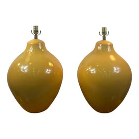 1970s Organic Modern Yellow Ceramic Lamps - a Pair