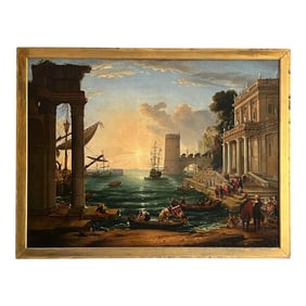 19th C., After Claude Lorrain "Embarkation of the Queen of Sheba" Oil on Canvas