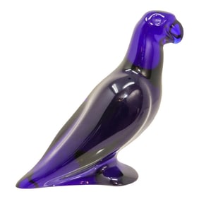 Baccarat France Crystal Cobalt Blue Glass Parrot Paperweight