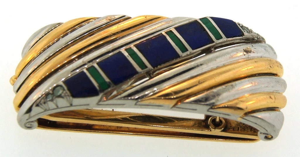 RUN TELL DAT! 14k Yellow Gold & Enamel Scarf Holder by Tiffany & Co. BELIEVE!: Title: RUN TELL DAT! 14k Yellow Gold & Enamel Scarf Holder by Tiffany & Co. BELIEVE! Description: Nadine Krakov Collection Fine Jewelry, Arts & Antiques Purveyors and Purchasers of Antique and Estate