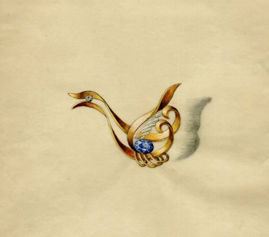 Vintage Drawing Art Deco Original Jewelry Bird Gold Brooch: Please Note: We prepay U.S. customs you dont need to pay extra! Customers in Europe might be charged customs fees upon delivery. However, if you paid VAT on eBay at checkout, please show the payment c