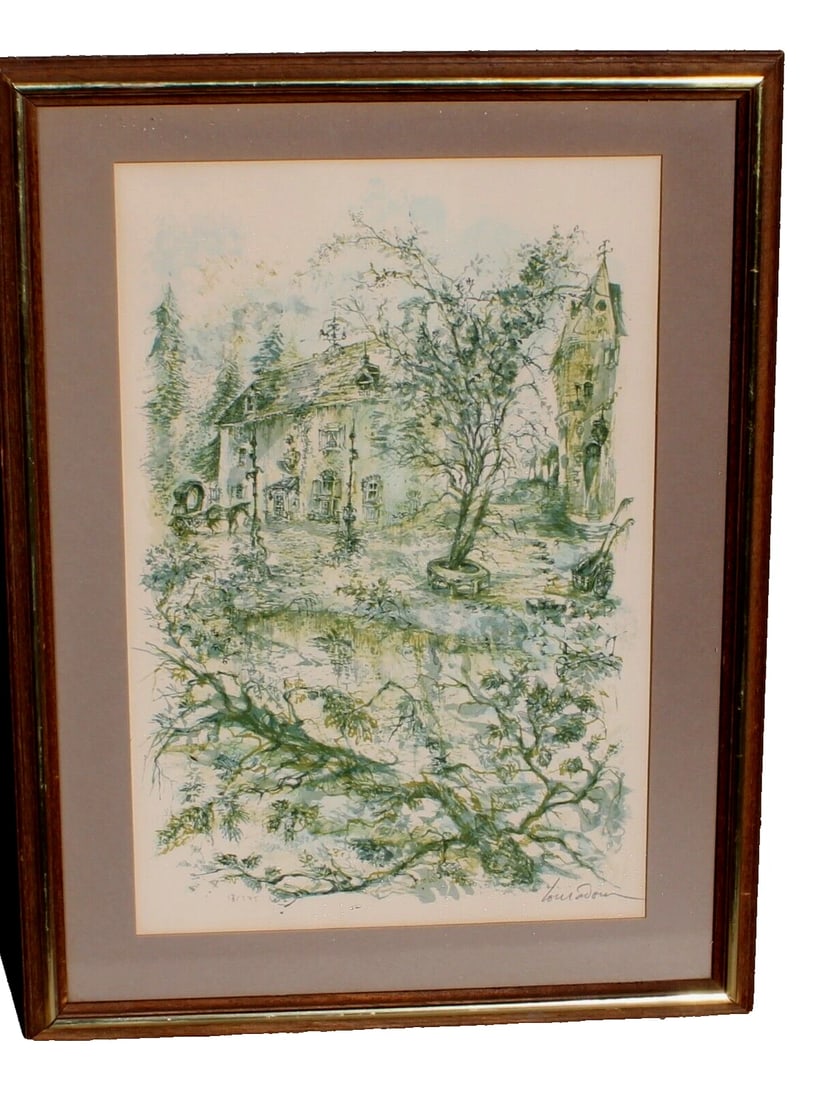 DANIEL LOURADOUR S/N Lithograph Carriage by Country House COA Collector's Guild: DANIEL LOURADOUR (1930-2007). Carriage by a Country House, 19-1/2" x 13" sight size lithograph (framed size: 24-1/2" x 18-1/2") signed lower right in pencil: Louradour; numbered lower left: 13/275. CO
