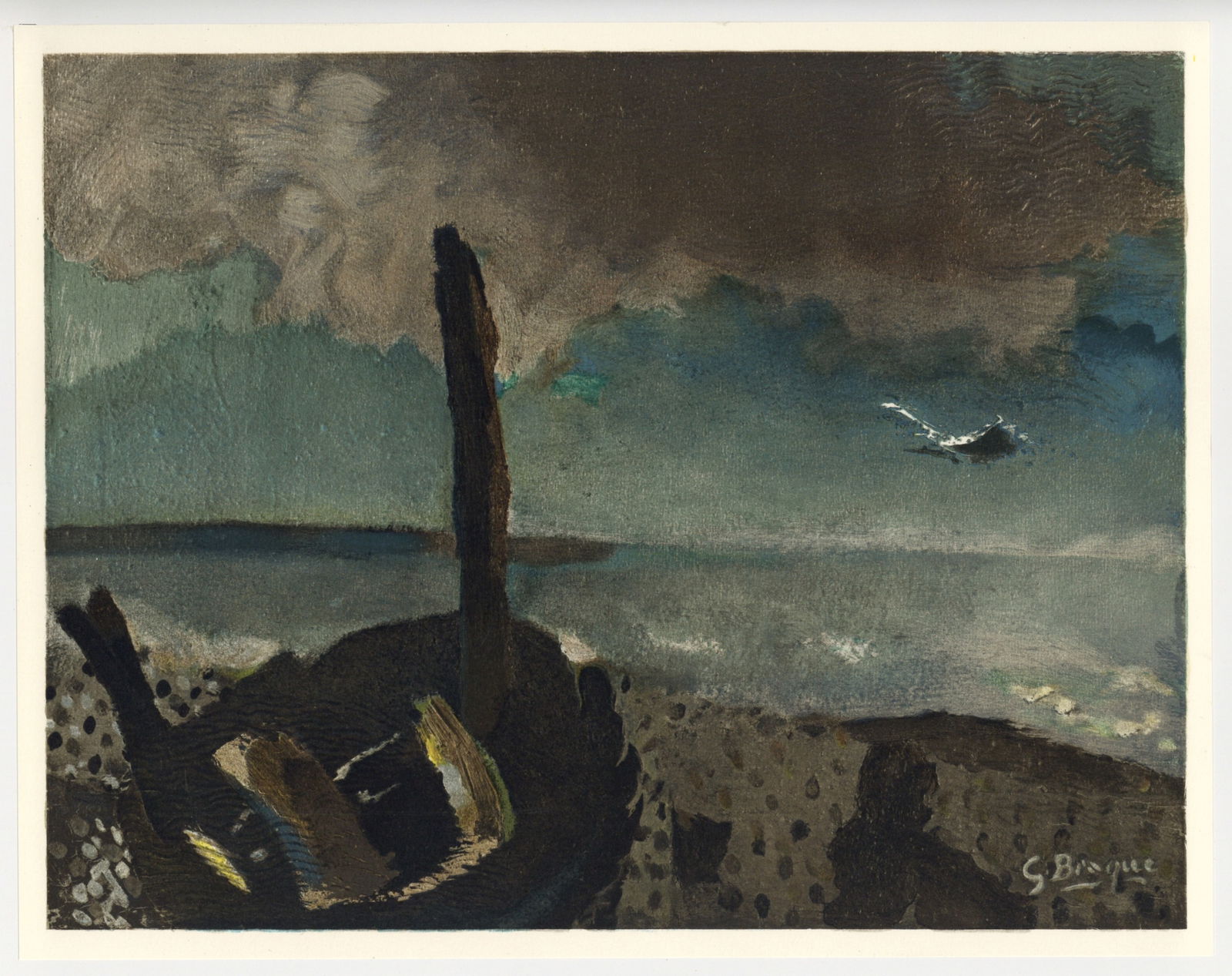 Braque Lithograph Marine a la Mouettes 1957 Varengeville: Title: Braque Lithograph Marine a la Mouettes 1957 Varengeville Artist: Braque, Varengeville Description: Artist: Georges Braque County: France Title: Marine a la Mouette 1957 Medium: Lithograph Signe