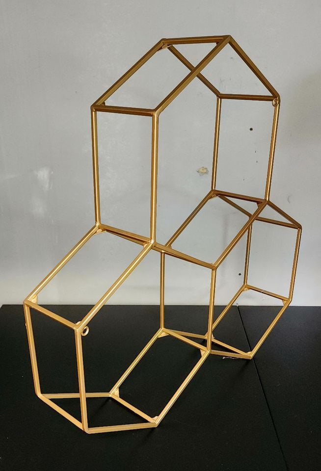 Great pair of large modern gold finished abstract metal geometric wall or table sculptures. (1 of 4)