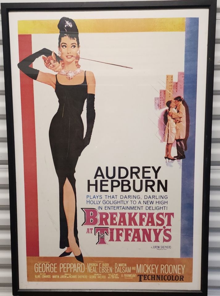 Iconic vintage poster (24x36) for the 1961 movie "Breakfast at Tiffany's" featuring Audrey Hepburn. (1 of 4)