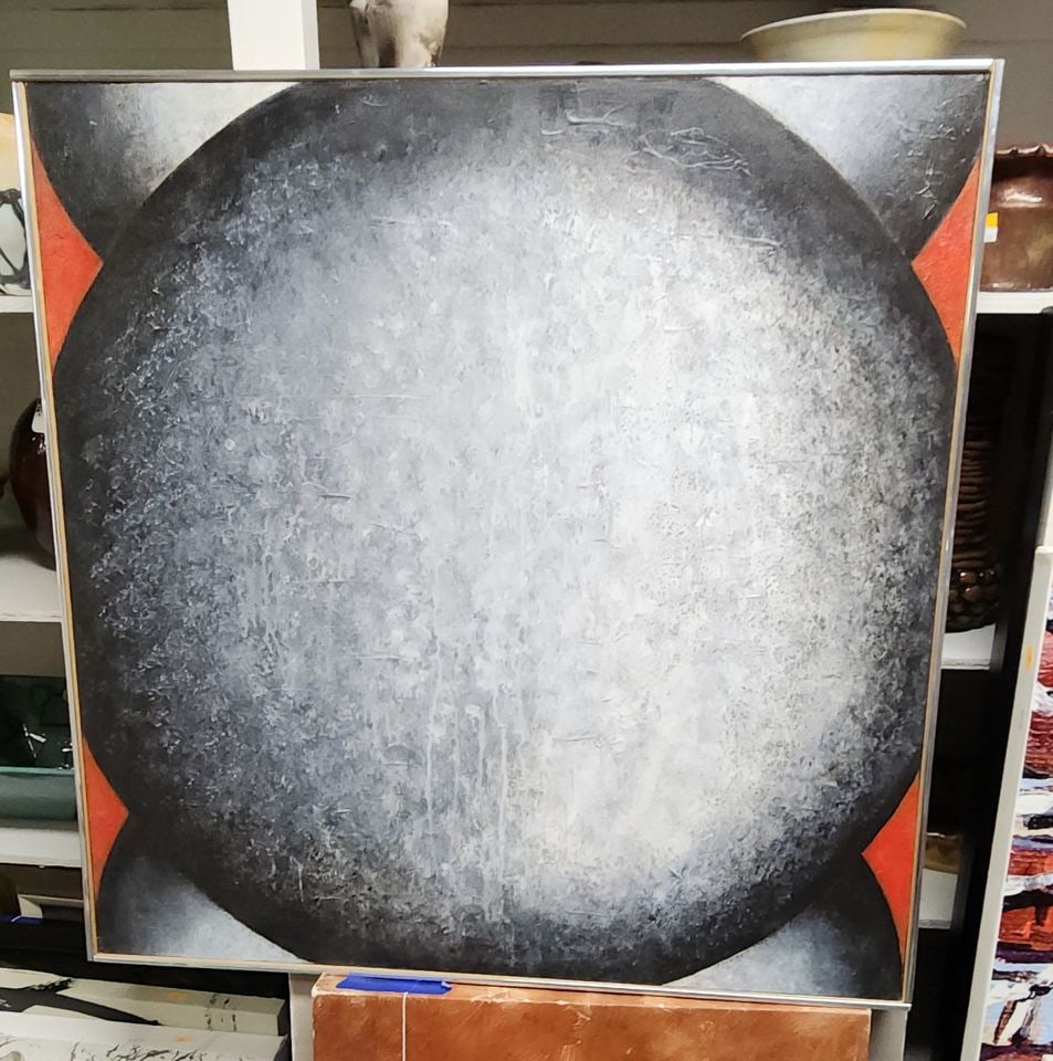 Dick Anthony powerful modernist abstract oil painting. Signed Circa '98. Size 30 x 30 in. (1 of 3)