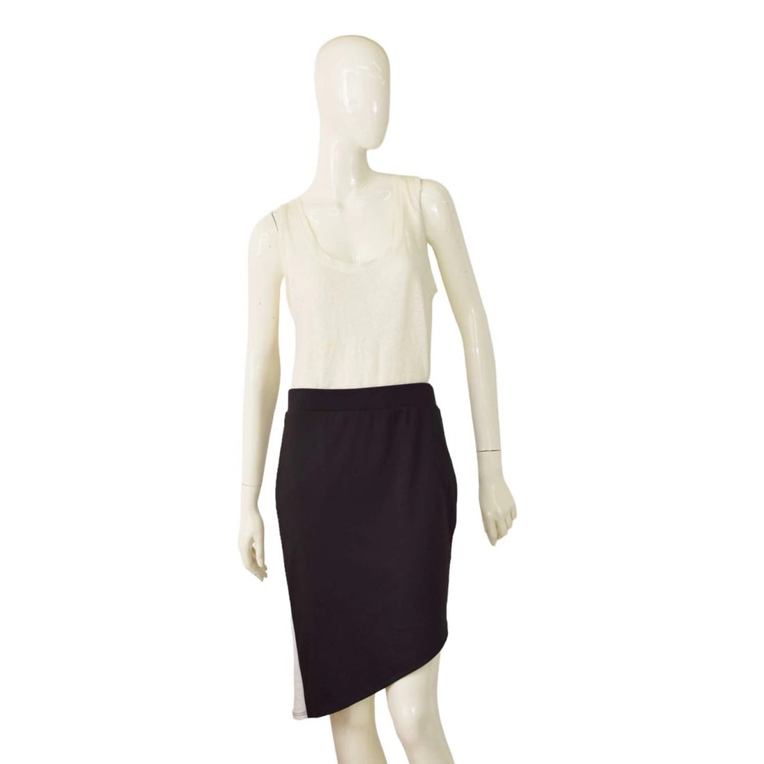 Lanston Black Stretch Elasticated Asymmetric Length Skirt White Stripe size M: Title:Lanston Black Stretch Elasticated Asymmetric Length Skirt White Stripe size M Description:T by Alexander Wang Black Ribbed Elasticated Knee Length Skirt size M Lanston Black Stretch Elasticated