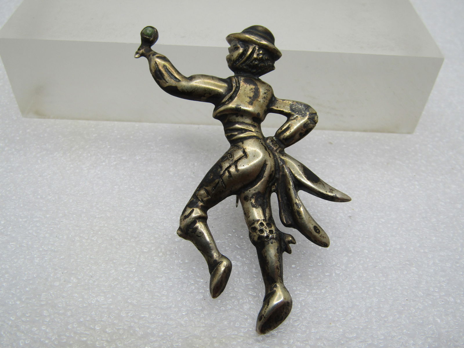 Vintage Sterling Male Flamenco Dancer Brooch, Turquoise, Mexico, Mid-Century: Vintage Sterling Flamenco Dancer Brooch, Male, Turquoise, Mexico, Mid-Century. This is appx. 2.25" tall and 2" wide with a single maraca with a green stone - believe green turquoise. It is marked ster