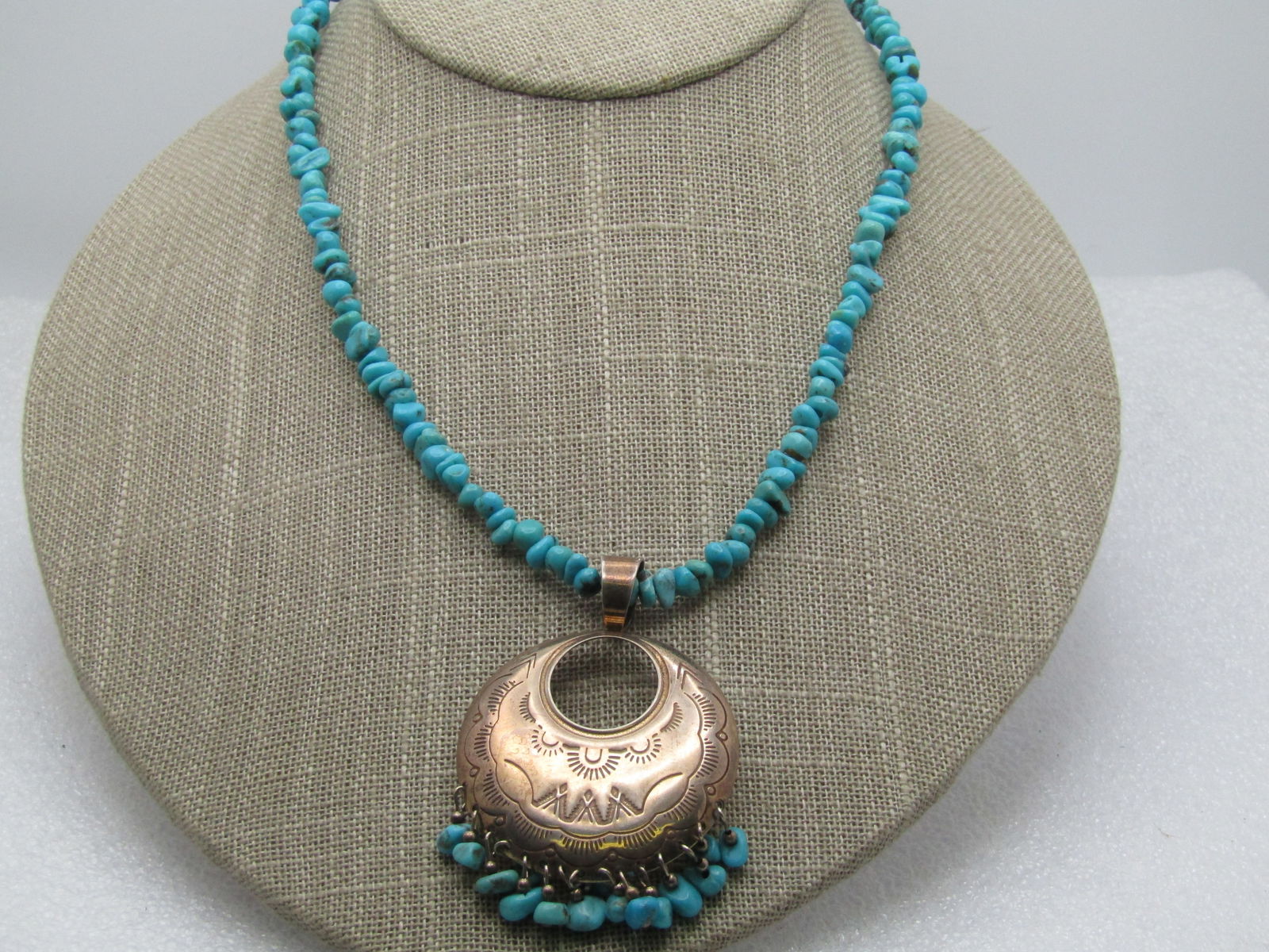 Vintage Sterling Southwestern Turquoise Necklace, 19", Signed Q.T. (1 of 5)
