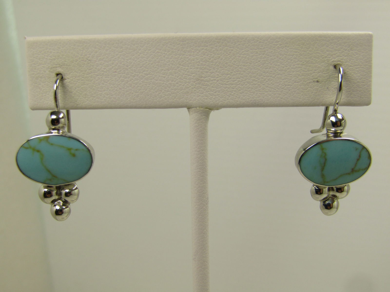 Silver Turquoise Drop Earrings, Pierced, Mexico, 1980's-after: Silver Turquoise Drop Earrings, Pierced, Mexico, 1980's-after. These are bright and shiny silver plated or silver tone. They are marked .925 and Mexico but t hey do not test as sterling but more plate