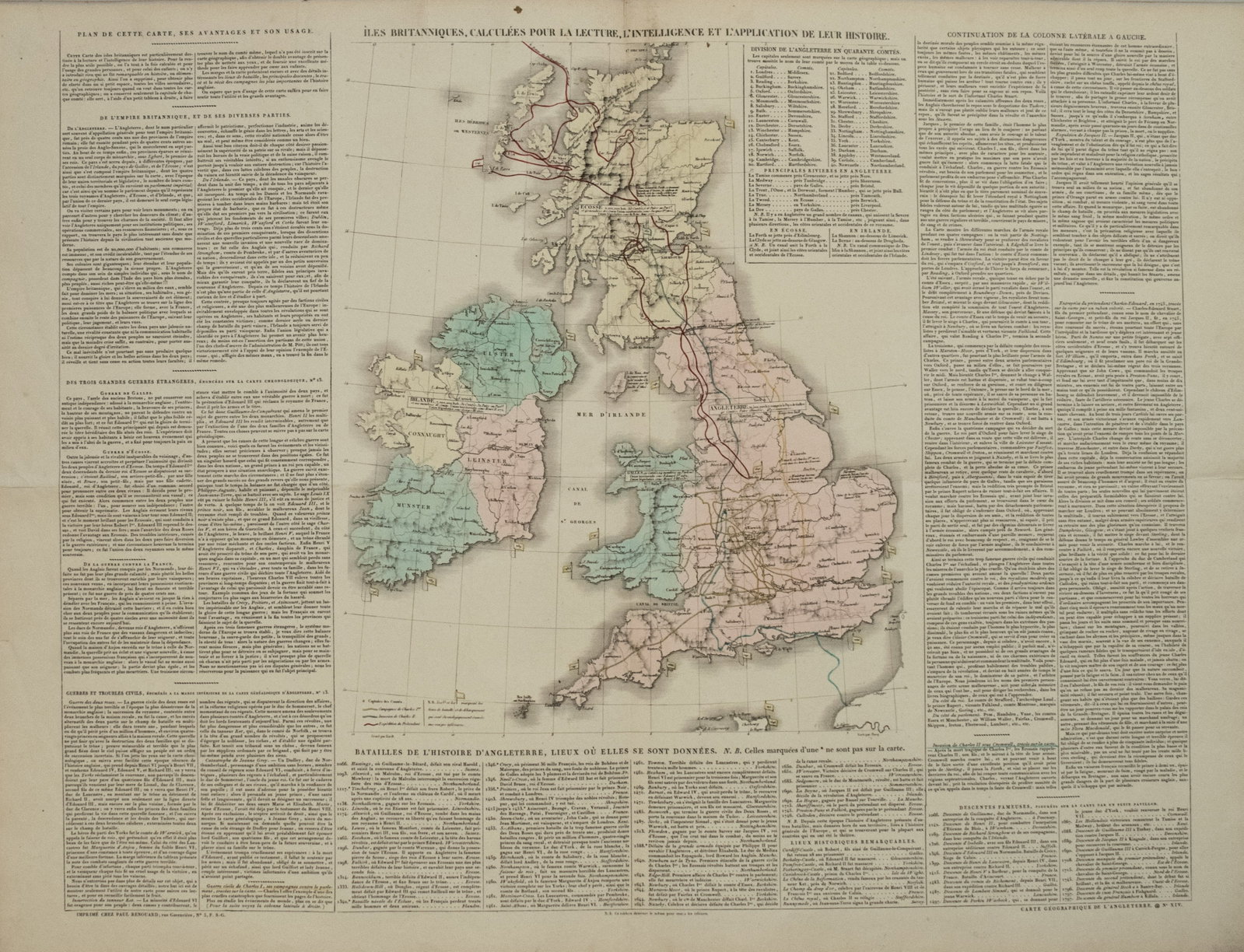 1825 Renouard Map of the British Isles -- Iles Britanniques, Calculees Pour la Lecture,: Title:1825 Renouard Map of the British Isles -- Iles Britanniques, Calculees Pour la Lecture, L'Intelligence et L'Applicationde Leur Historie Cartographer:J Renouard,li>Year/Place:1825, Paris Map Dime