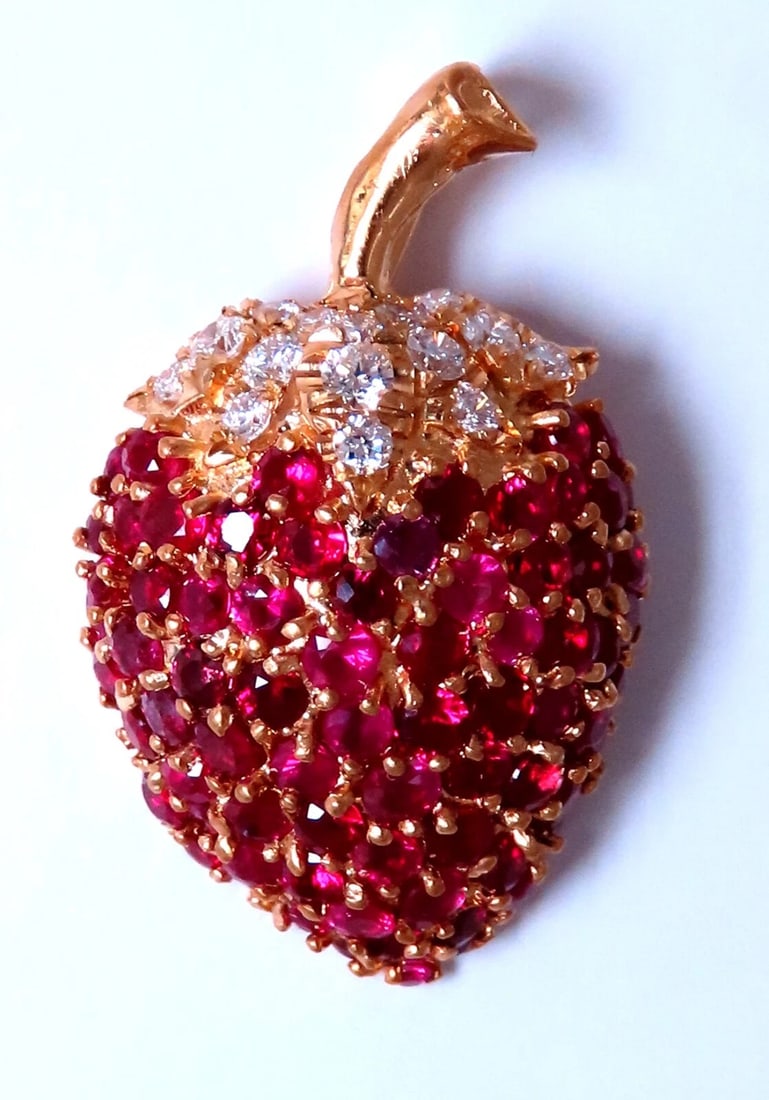 4.53ct Natural Ruby Diamond Strawberry Pendant Charm 14kt Gold 3D Statement ** (1 of 6)