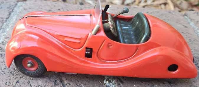 Schuco Examico 4001, BMW 328 car, Made in US Zone Germany,windup, rack and pinion steering, 4 speeds: Title: Schuco Examico 4001, BMW 328 car, Made in US Zone Germany,windup, rack and pinion steering, 4 speeds forward, neutral, reverse, c9.5 . Description: Schuco Examico 4001, BMW 328 car, Made in US